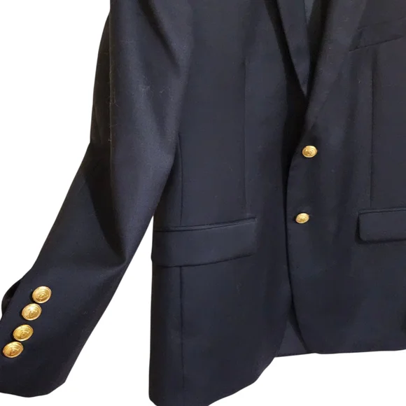 Lauren‎ Ralph Lauren Wool Blend Navy Blue and Gold Button Blazer Suit Jacket 42R